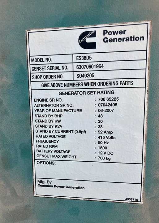 38kVA Pre-owned Cummins Enclosed Generator Set (U849)-6