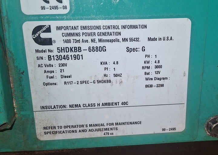 4.8kVA Pre-owned Cummins Onan Diesel Generator Set (U853)-3