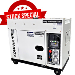 6.3kW Kompak Silent Diesel Generator with Long Range Tank plus Exhaust (DG8600SE-2X) product image